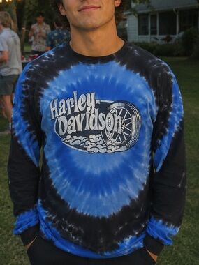 Harley-Davidson Black & Blue Spiral Tie-Dye Long Sleeve Tee